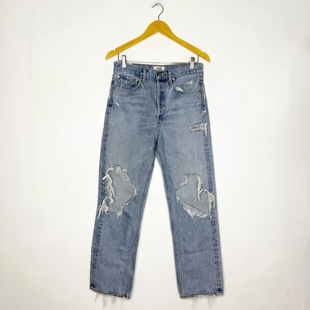 Agolde 90s Relaxed Straight Fit Jeans Light Blue Distressed Jeans Size 4 / 27